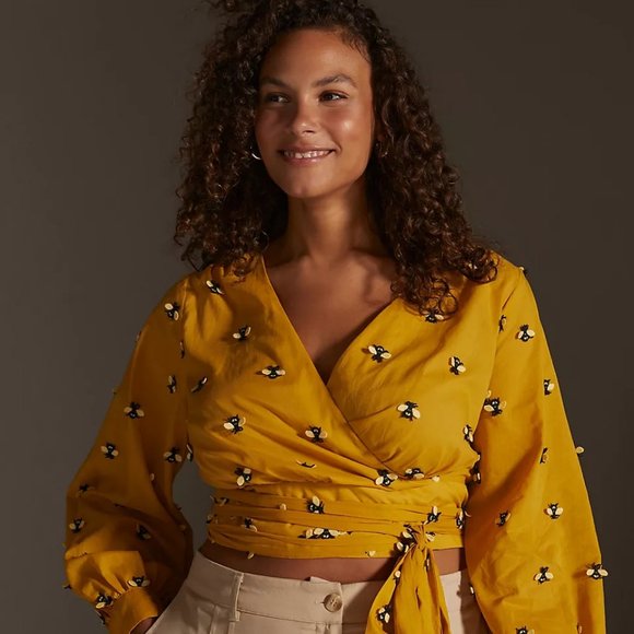 Anthropologie Maeve Long-Sleeve Bee Wrap Top - Picture 1 of 11